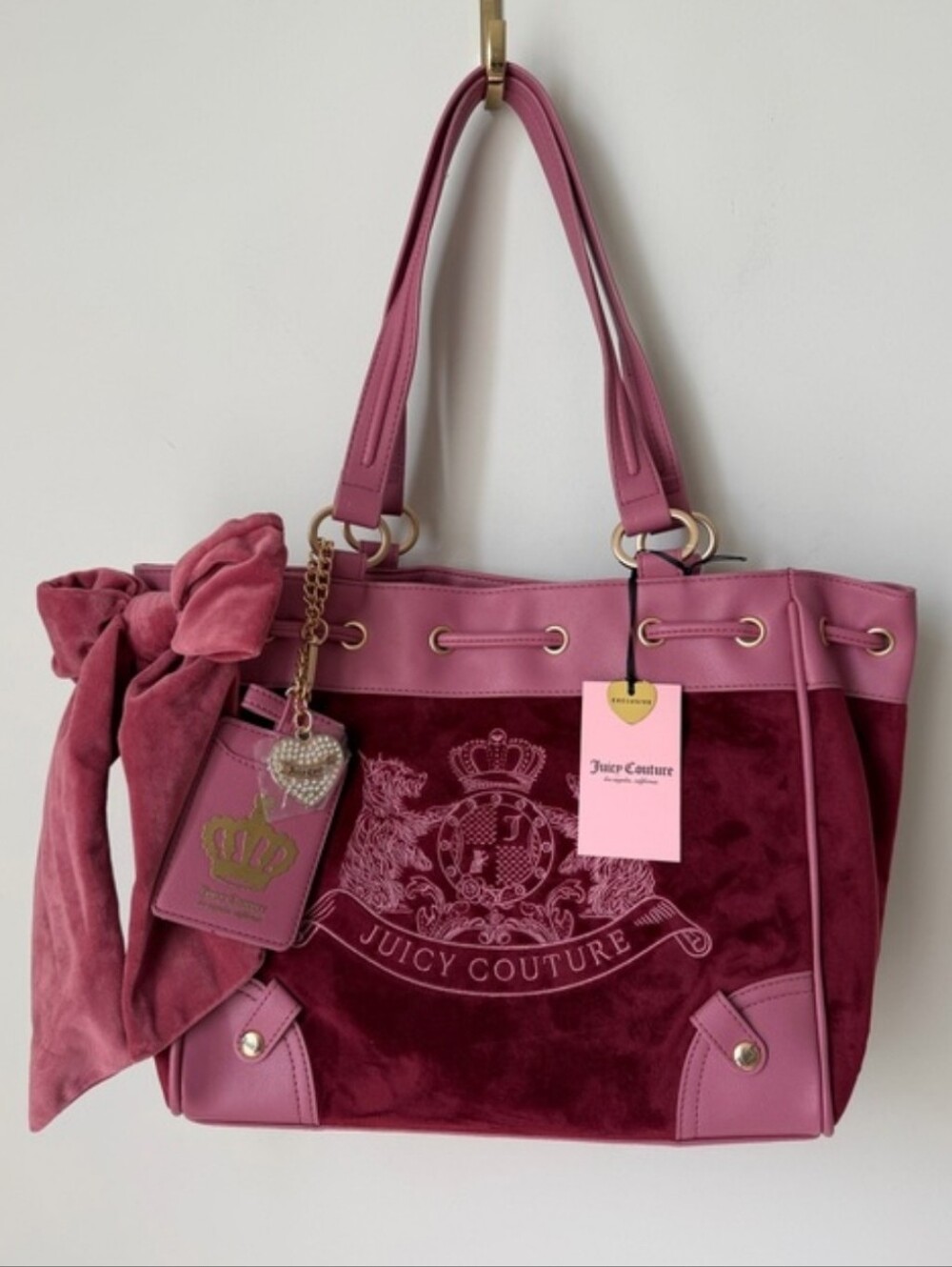 Juicy Couture Two-Tone Pink Velvet Tote with Bow Charm